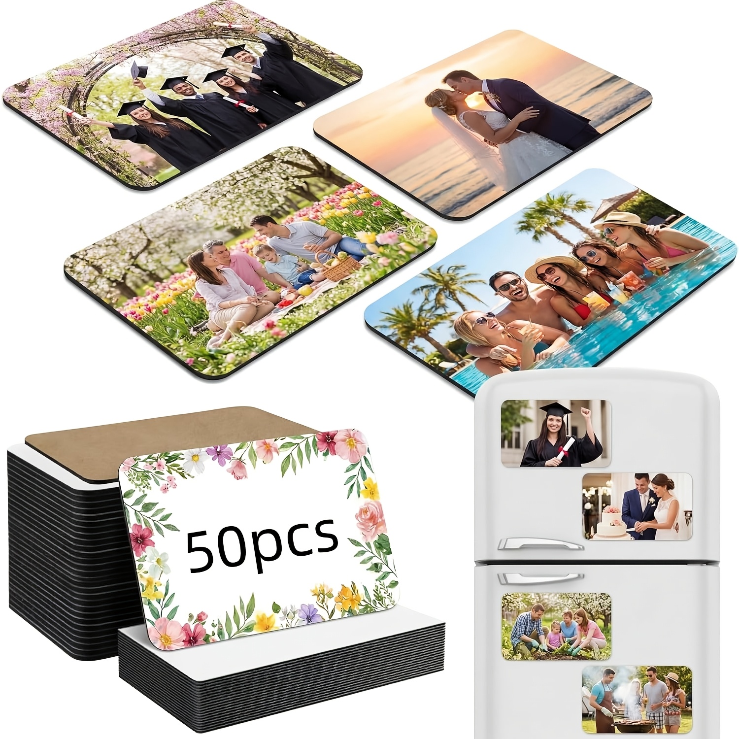 TEMU 50pcs Réfrigérateur personnalisé avec couverture magnétique de sublimation, aimant de couverture magnétique de sublimation pour bureau, cuisine,