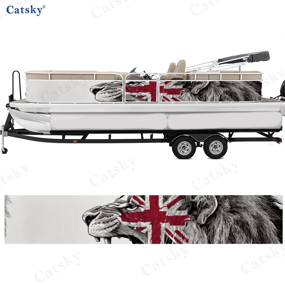 2pcs Lion Roaring with Union Jack Flag Boat Wrap Decals
