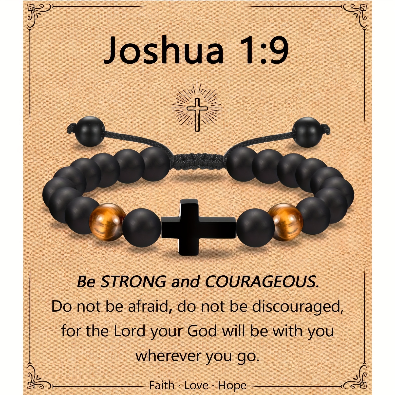 Image of Easter Black Cross Bracelet Gift, Men's And Women's Bracelet Basket Fillers, Baptism Confirmation, First Communion, Festival Gifts For , Grandsons, Nephews, Priests, And Brothers