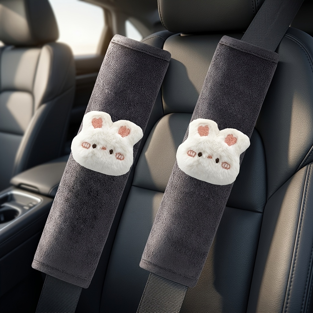 TEMU 2pcs Universal Car Seat Belt Shoulder Protector, Cute Cartoon Rabbit Plush Thick Anti-pinch Neck, Car Interior Decoration Protective Cover