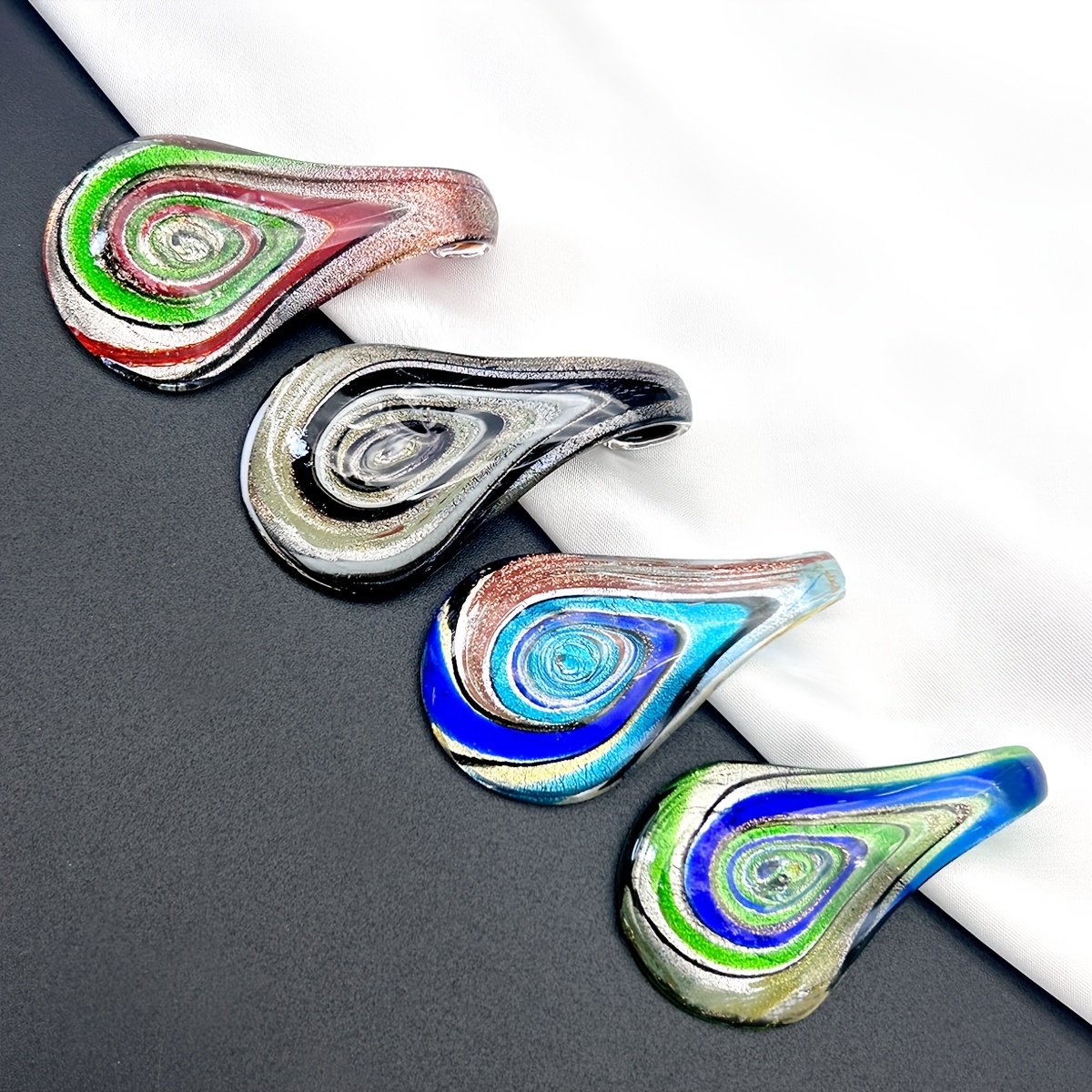TEMU 4pcs Swirl Glazed Teardrop Pendants, Iridescent Streamer, Fashionable Art Hanging Ornament, Holiday Gift, Handicraft Product, Pendant Patterns