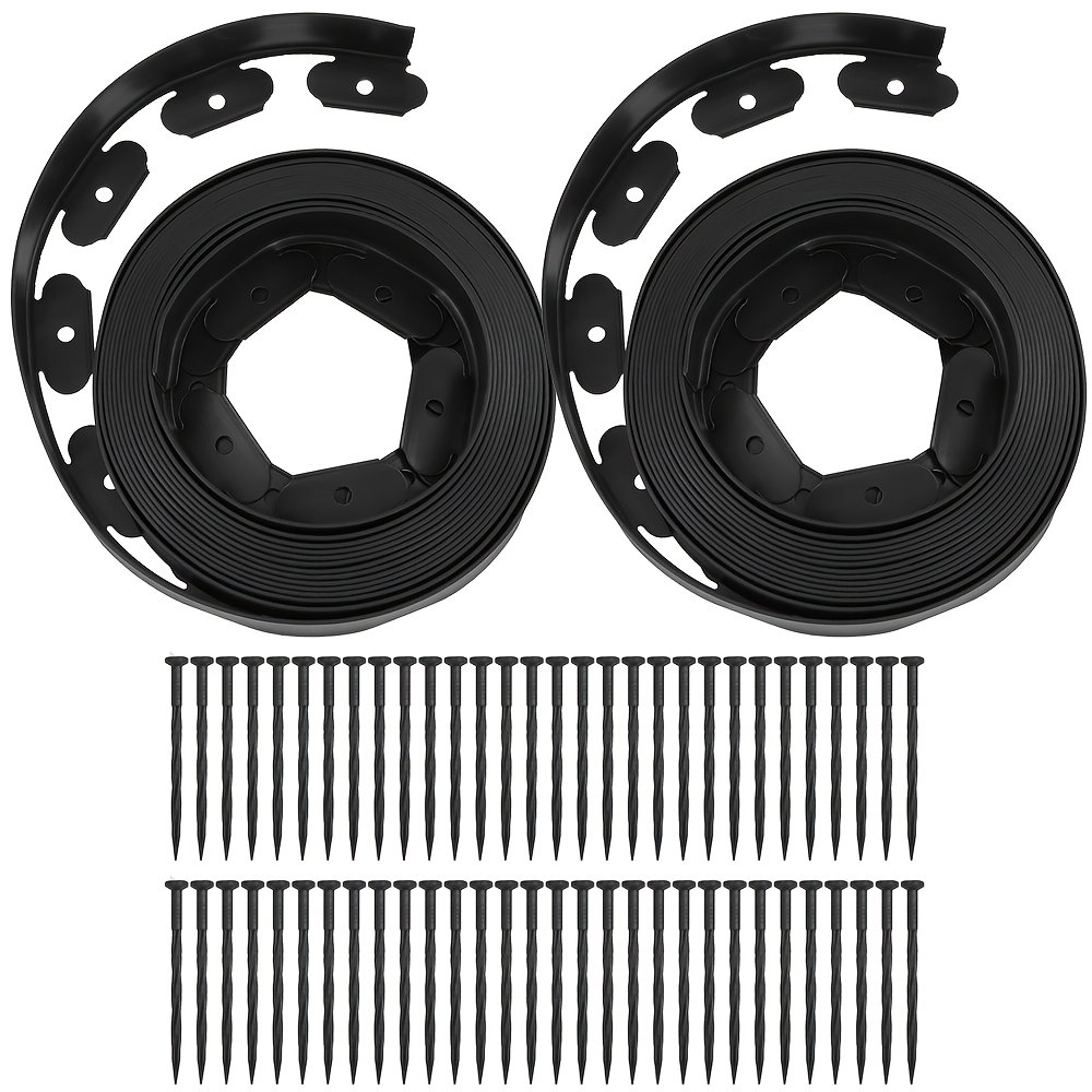 Image of 2 Rolls [2d Flat] A Garden Fence, L-shaped Garden Edging, Heavy-duty Plastic Landscape With Lawn And Ground Isolation Strip, 10cm To Repair With Nails, And
