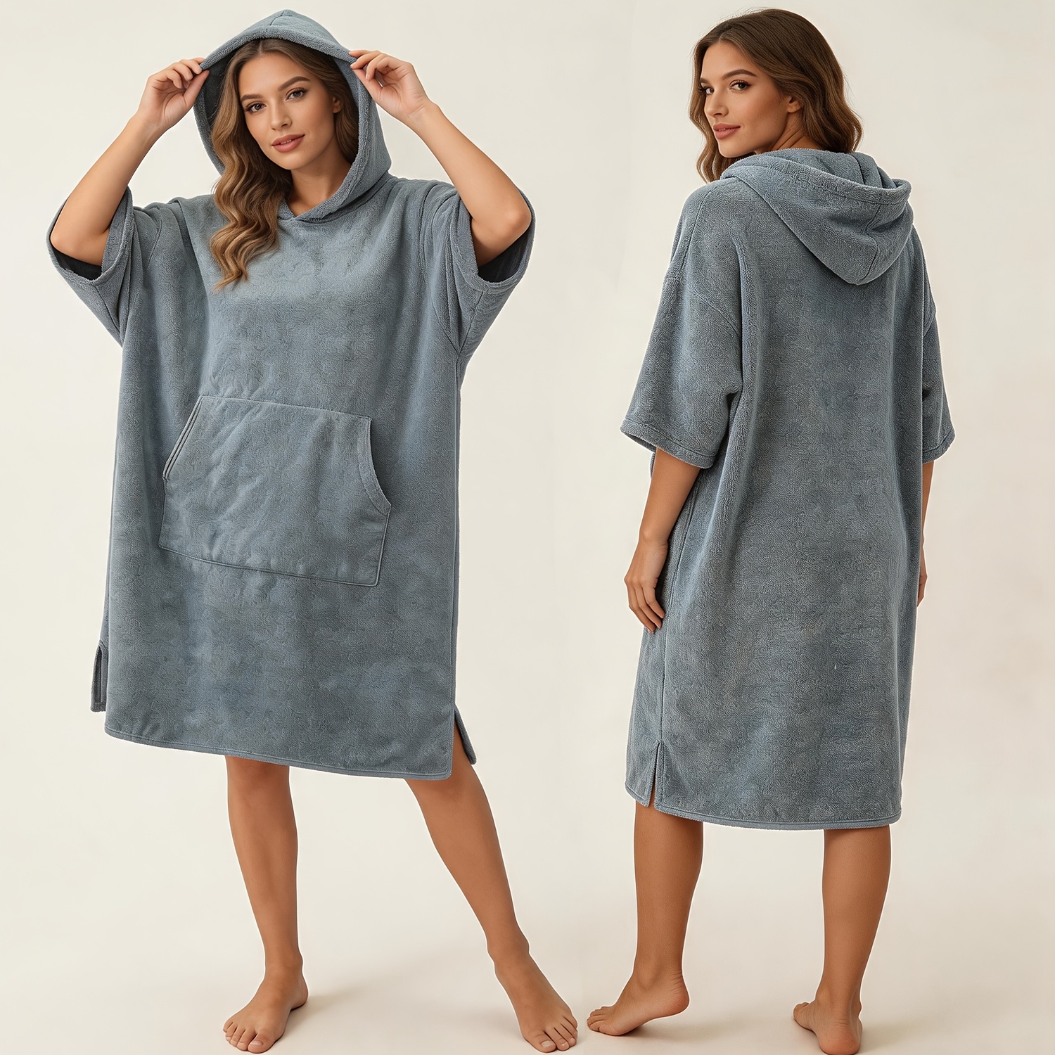 TEMU Peignoir à capuche monochrome - Cape de surf de plage, fabriqué en microfibre ultra-absorbante, à séchage rapide et sable, taille universelle,
