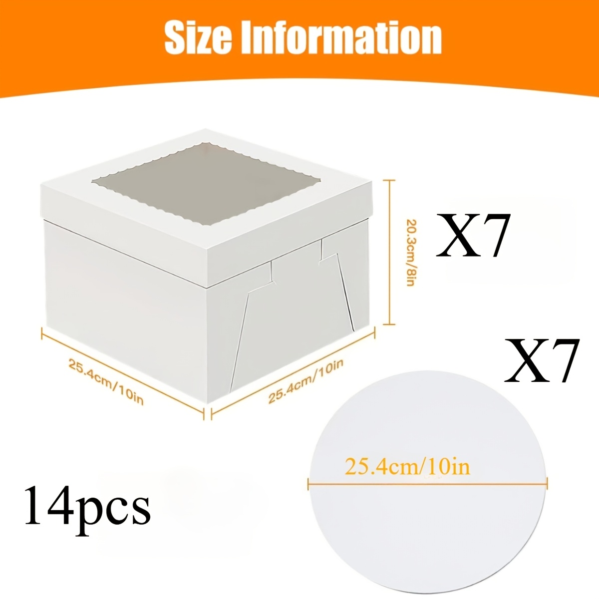 14pcs/set 10inch Set With Transparent Window, Baking Boxes, Sturdy Square Cardboard, Pastries Containers For Transport Cakes, Muffins, Donuts Decorating Supplies.