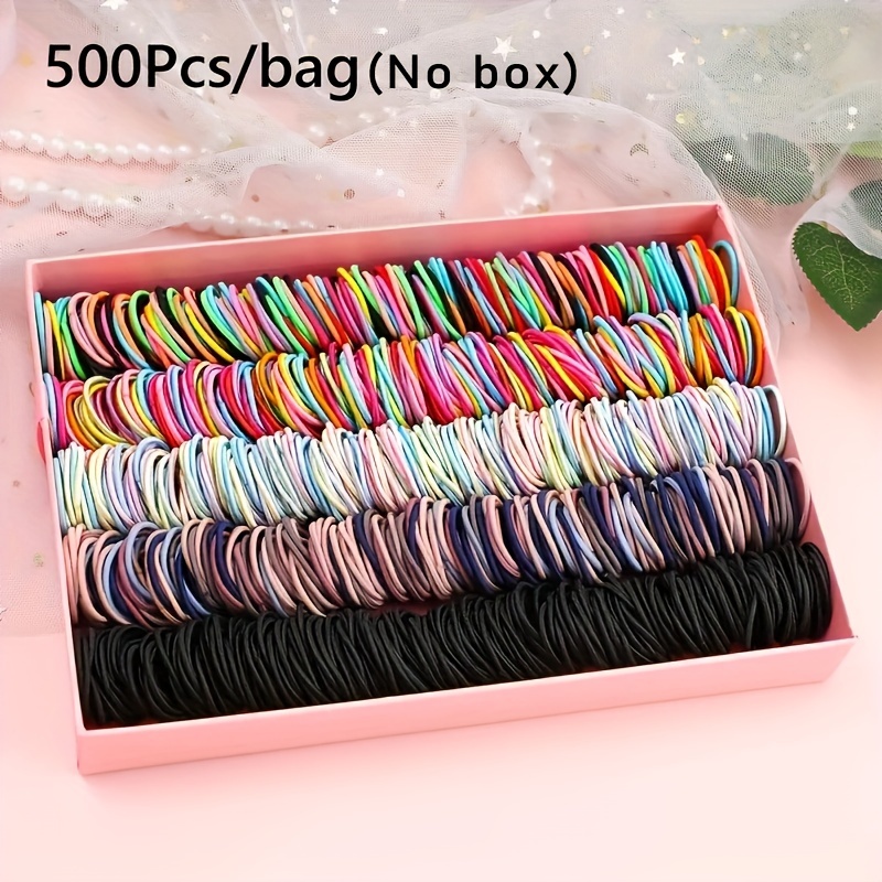 

500pcs Cute Elastic Hair Ties For Girls - Polyester And Spandex Blend, Durable Hair Bands, Assorted Colors, No-metal, All Occasion Hair Accessories, Gift Set (no Box Included)