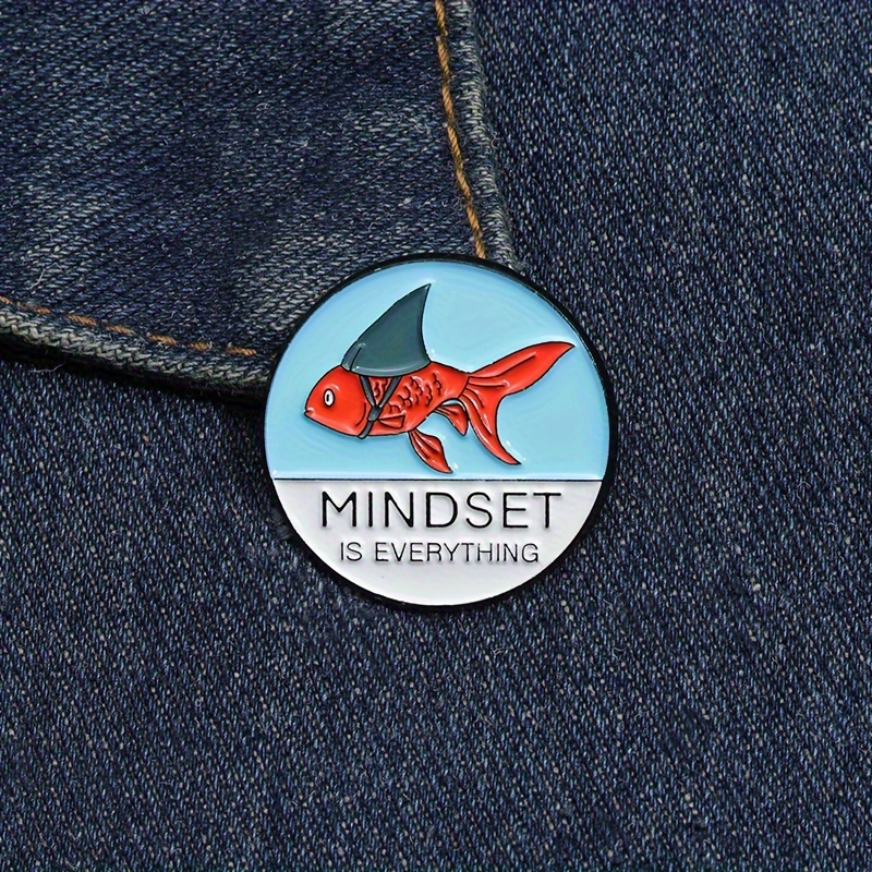 Shark Goldfish Carp Enamel Pin Brooch - 'Mindset Is Everything' Motivational Pin For Backpacks & Jackets