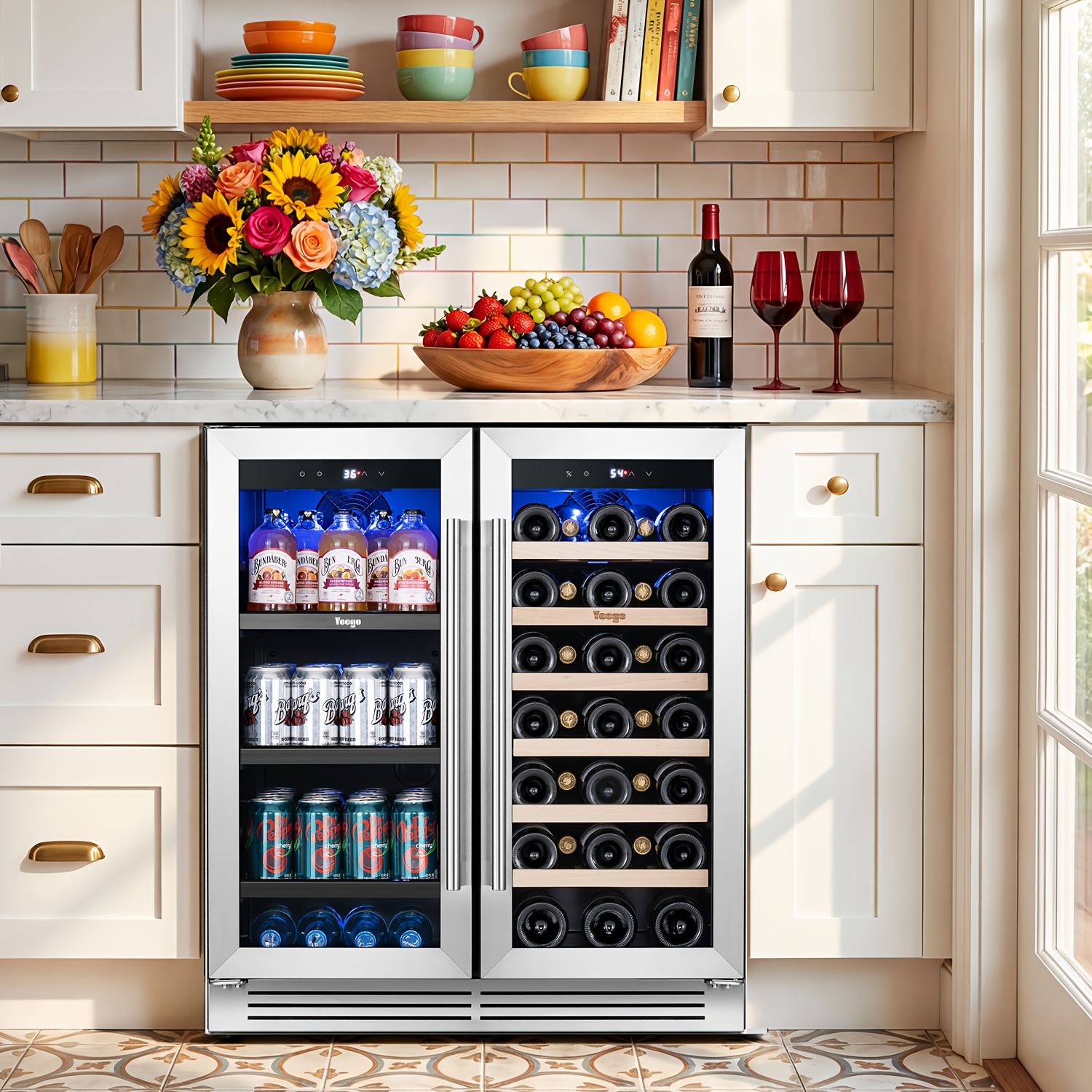 wine and beverage refrigerator 30 inch   wine beverage cooler 33 bottles 80 cans freestanding built in glass door with   blue led display 36 72 f double door wine refrigerator ideal for bar   Product details 1