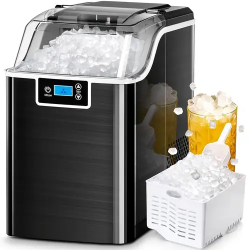 45lbs day high capacity pebble commercial ice maker machine self cleaning 24hrs timer led panel technology stainless steel black countertop design with ice scoop basket home bar and parties