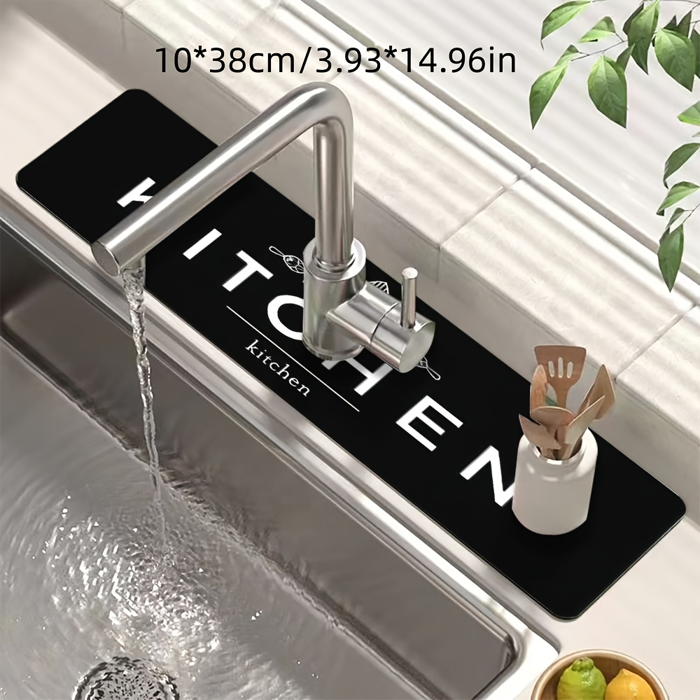 E-shop Küchen-Wasserhahnmatte mit englischem Buchstaben-Motiv, Geschirrtrocknungsunterlage, Saugfähige Matte, für Spülbecken und Küchenarmatur,