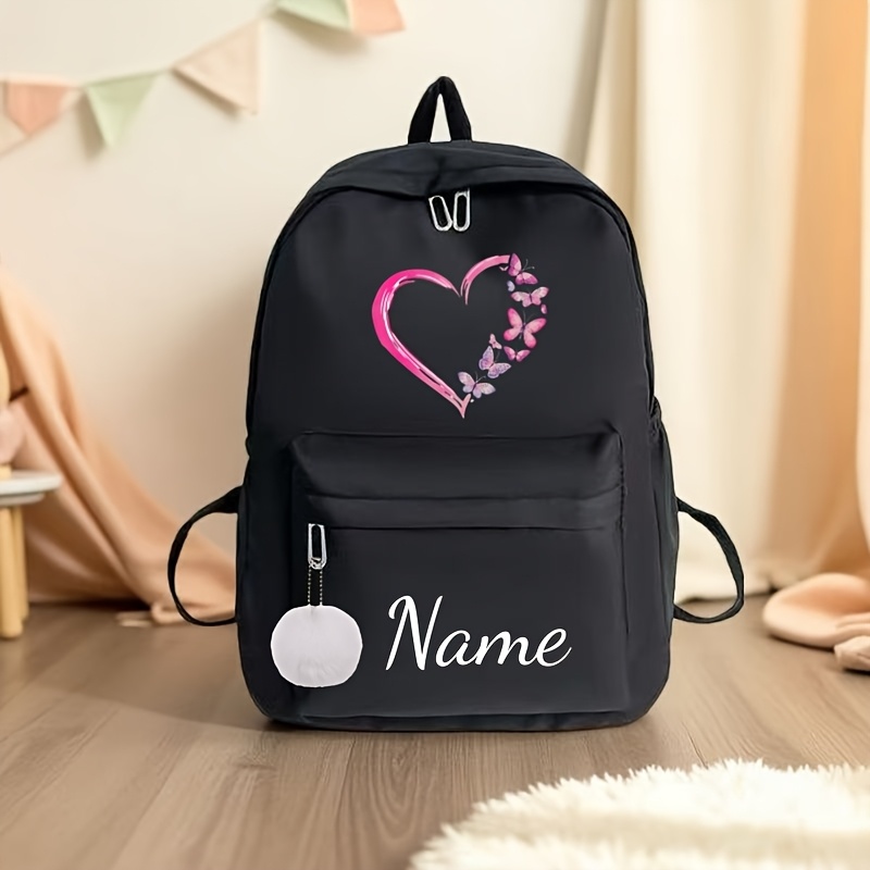 TEMU Personalized Name/text Backpack - School With Accent, Large Capacity Travel Bookbag, Adjustable Straps & Zipper Closure, /korean Style Nylon For