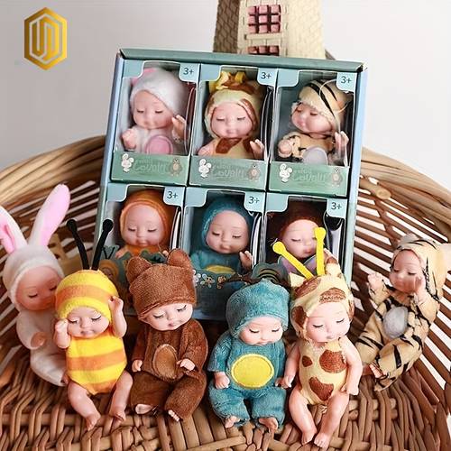6pcs mini doll sets 4 inch dollhouse dolls interchangeable handmade costumes flexible joints realistic pvc suitable for 3 years old animal costumes