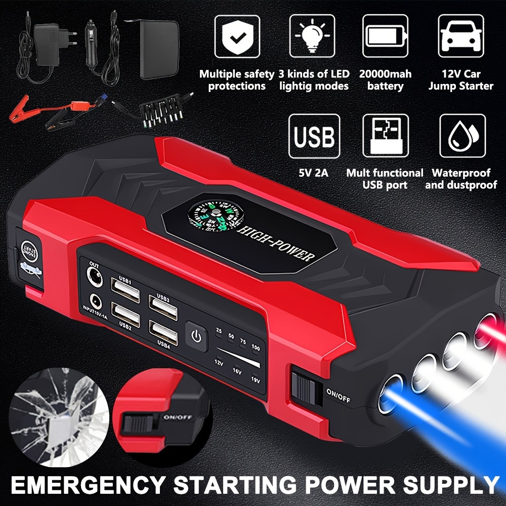 

Car Jump , 12v Led Flashlight Car Battery Charger, Emergency Led Light Car Emergency Starting Battery Booster Power For Automotive, Motorcycle, Trucks, Suv With Flashlight Compass