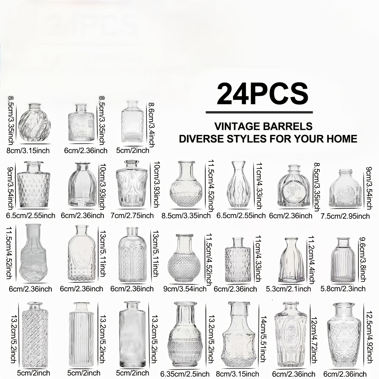 TEMU 24pcs Clear Glass Bud Vase Set, Small Floral Vases, Vintage Crystal , Suitable For Weddings, Party Decorations, Home Floral Arrangements, Home .