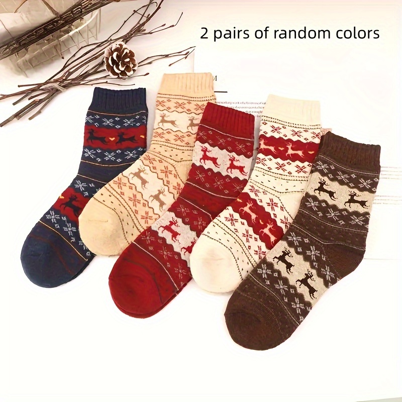 TEMU 2pcs Cozy & Cute Reindeer & Socks For Women - Soft Polyester , Perfect Winter