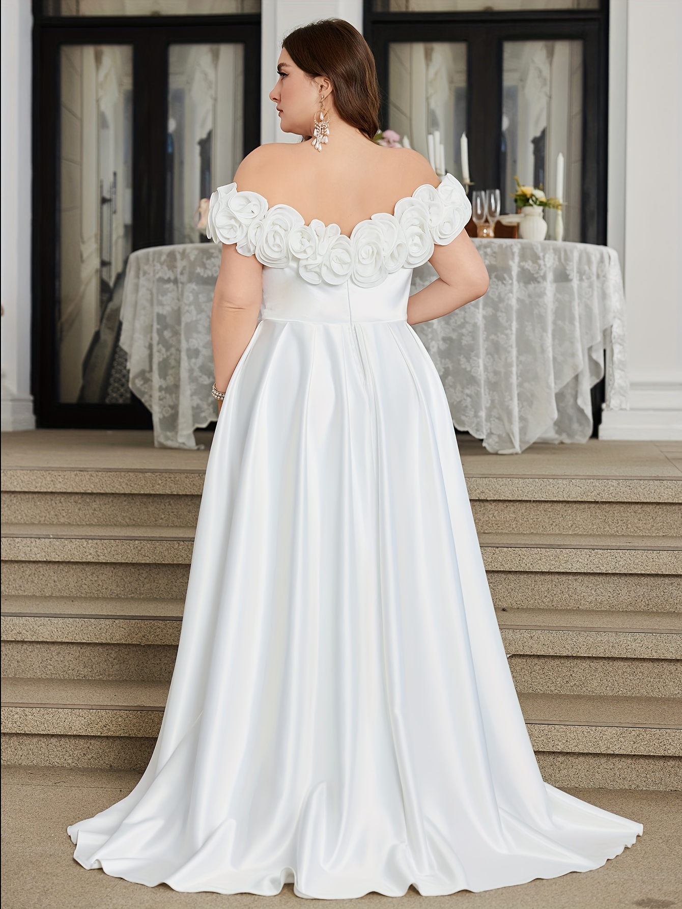 Plus Size - Elegant Off-Shoulder Mermaid Wedding Dress with 3D Floral  Sleeves & High Slit - Fitted Bodice, Flowy A-Line Skirt, Solid Color for  Spring/Summer Formal Events, Dresses for Wedding, Summer ...