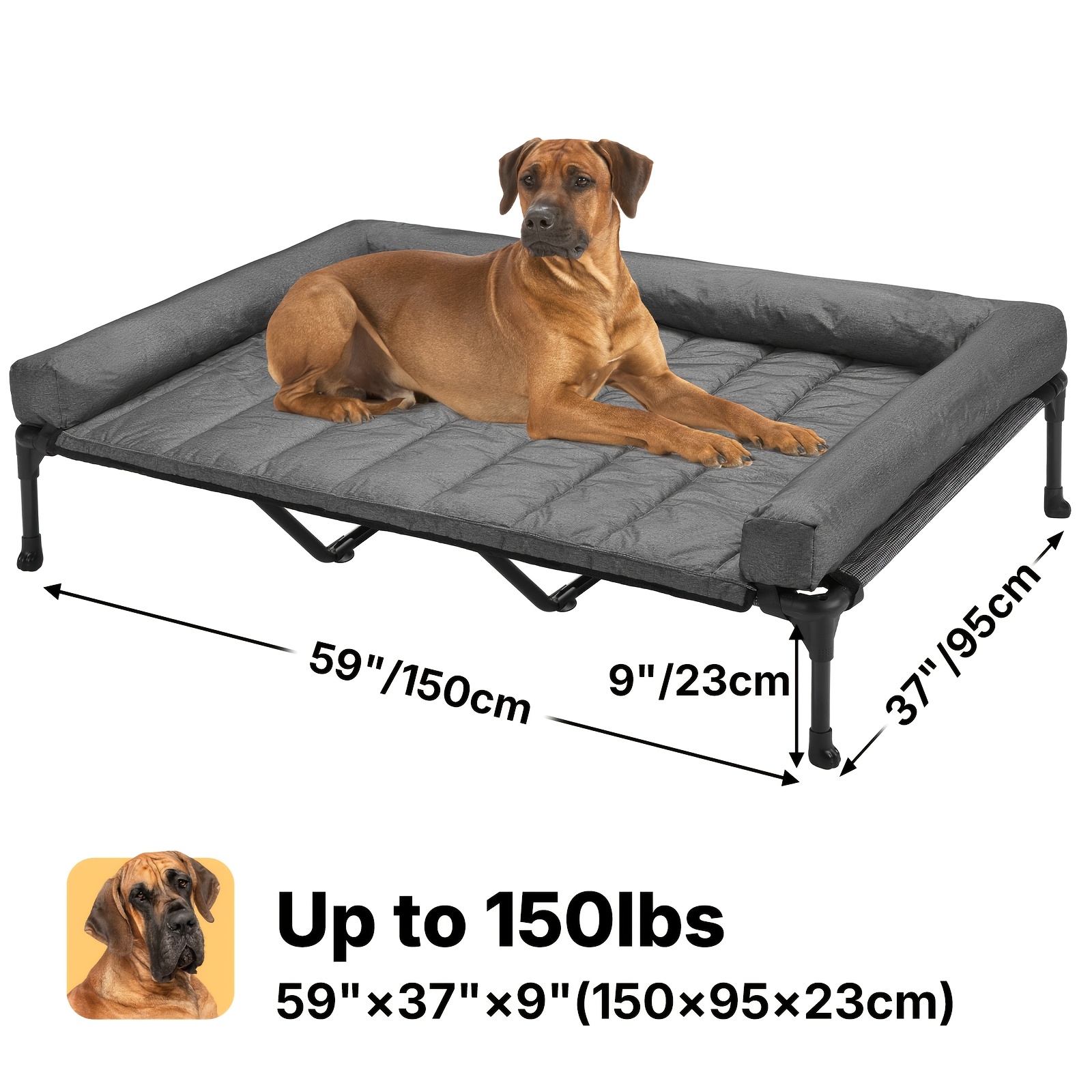 Veehoo Cooling Elevated Dog Bed + Removable Pillow-top Mat, Bolster Dog Cot Bed, Raised Dog Bed With Breathable Mesh, Feet, Dog Sofa Bed For Indoor & Outdoor