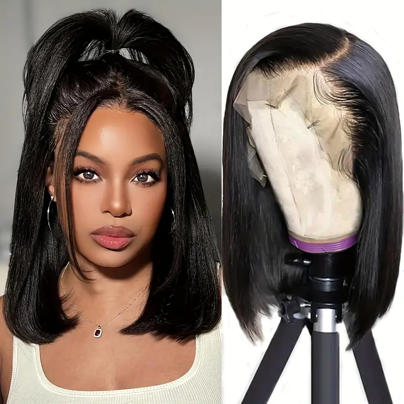 bob wig human hair 13x4 frontal lace wig human hair 150 density glueless with baby hair straight bob wigs for women 150 density 8 14 inch details 1