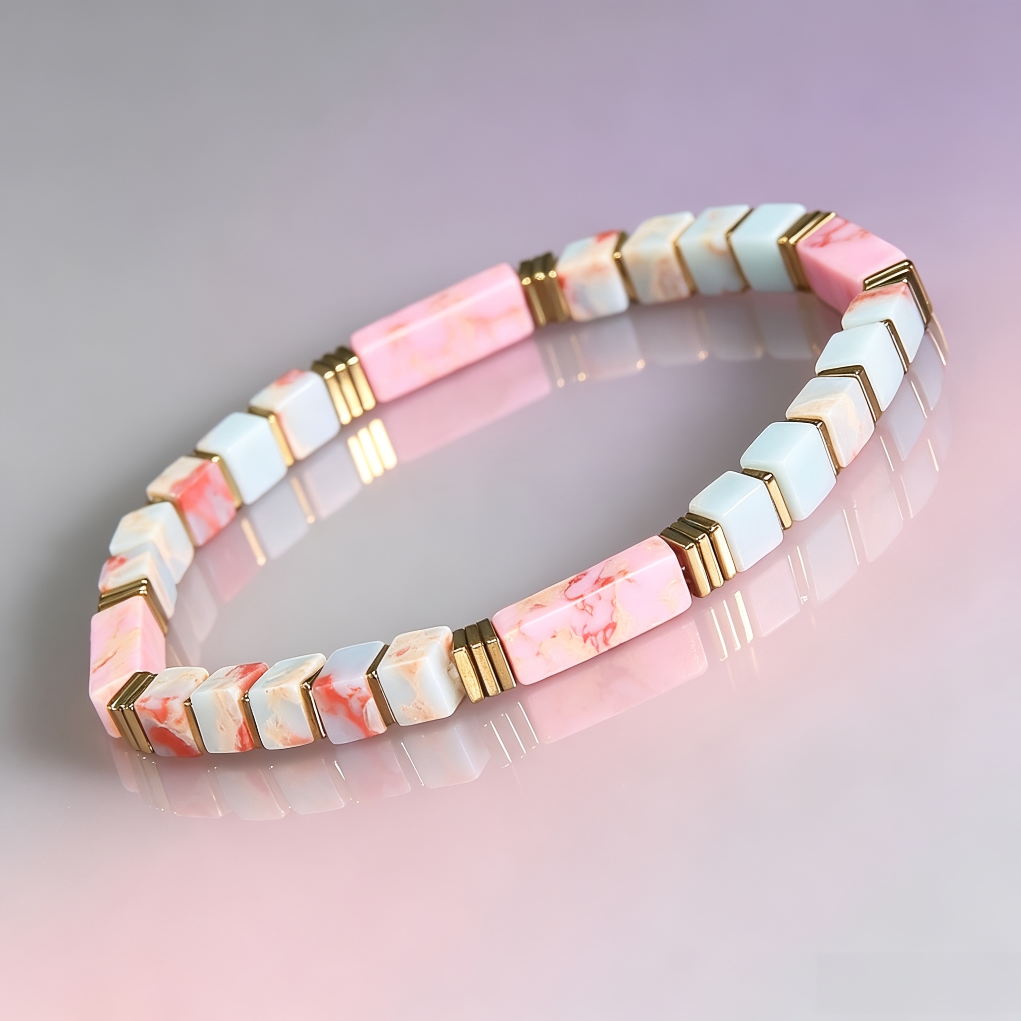 LINEARGEMS Natural Rhodonite & Agalmatolite Beaded Bracelet