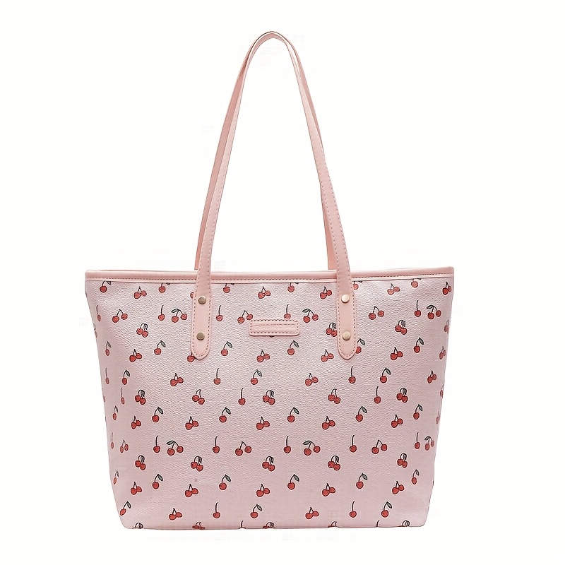 cherry print large capacity handbag – stylish shoulder bag