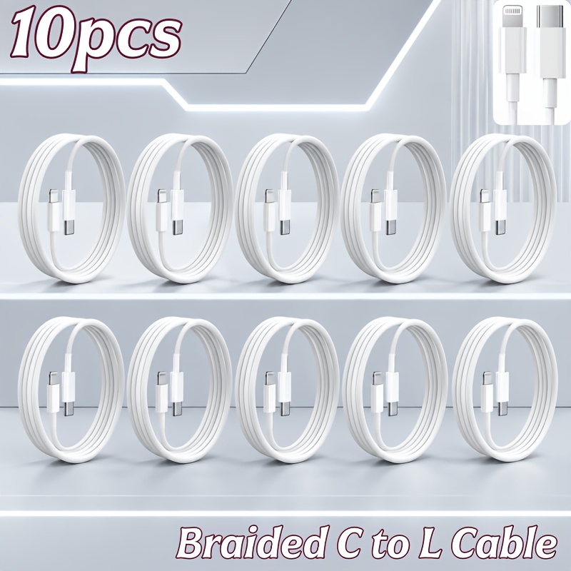 TEMU Confezione da 10 cavi Type-C intrecciati a Lightning, connettore Type-C a Lightning, compatibile con iPhone 11/12/13/14