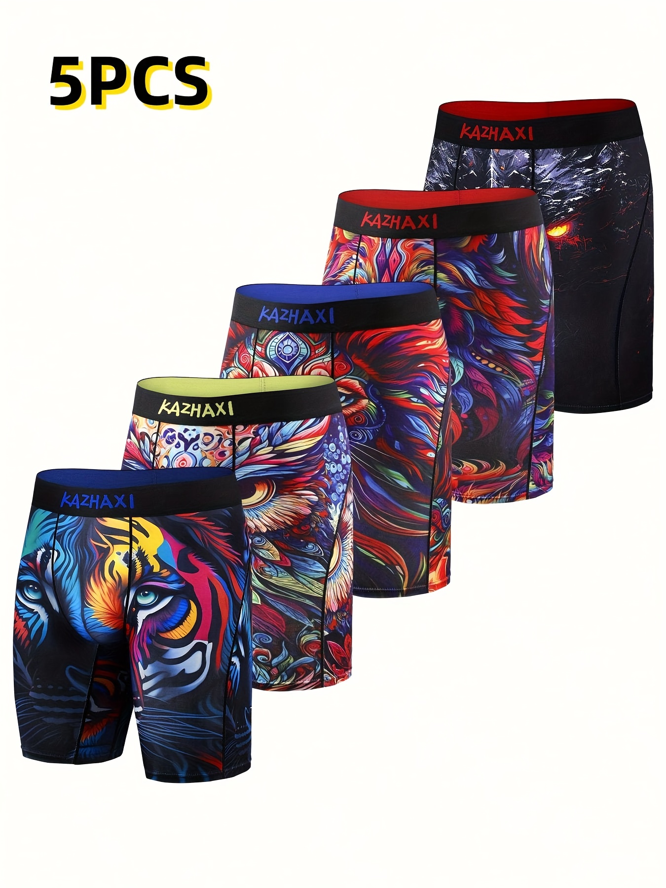 kzx 5pcs mens long boxer shorts featuring unique animal - Temu