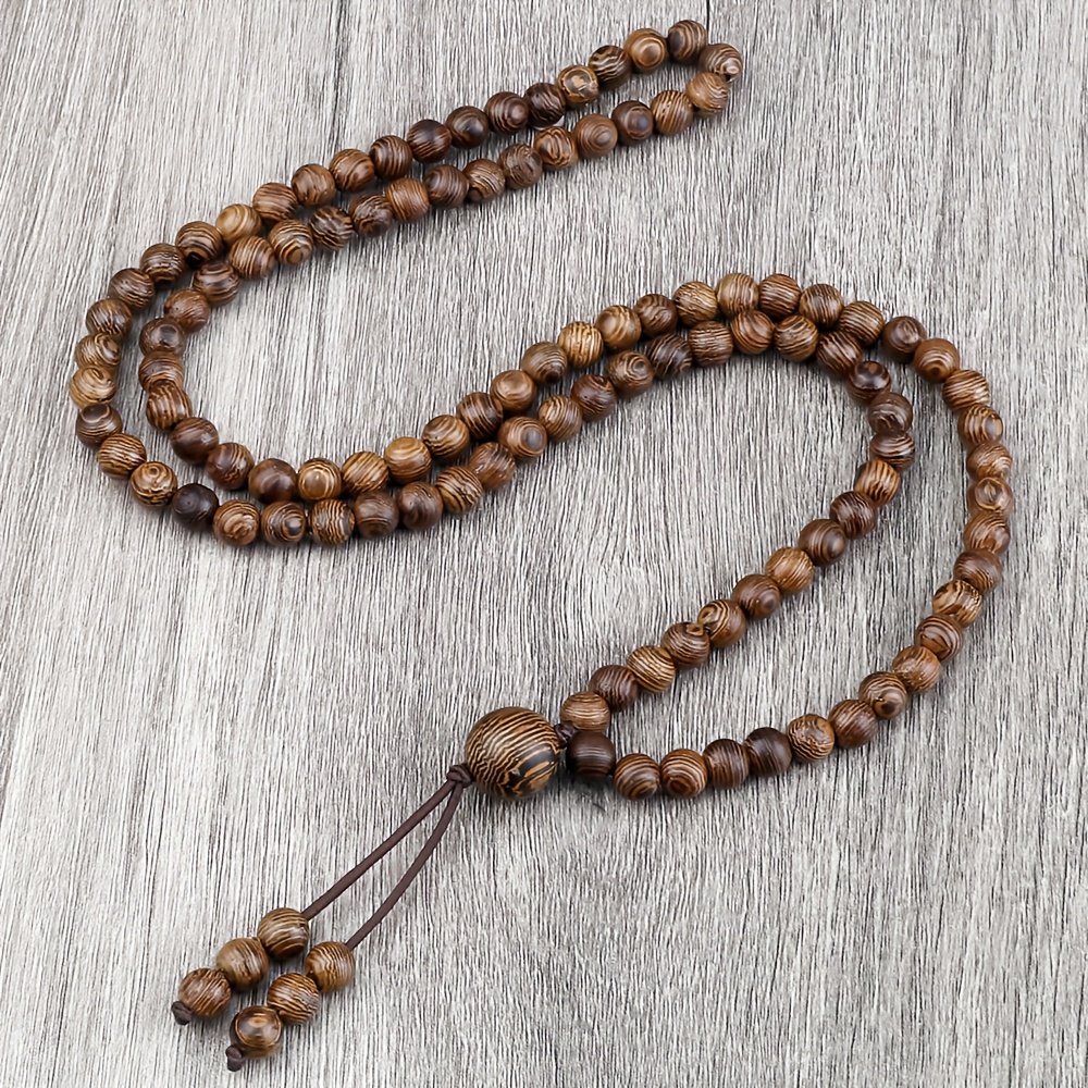 Image of 1pc Vintage Style 6mm Wooden Bead Braided Necklace, For Gifting To . A , Suitable For Men And Women, This Fashionable Charm Jewelry Is Ideal As A Yoga Necklace