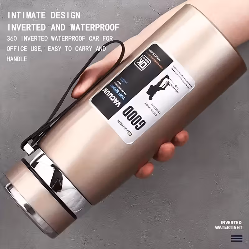 1000ml large capacity insulated cup with leak proof lid carry strap double wall vacuum insulation for hot cold drinks glossy durable lightweight for camping gym travel hiking ideal gift for men women christmas valentines day Product details 7