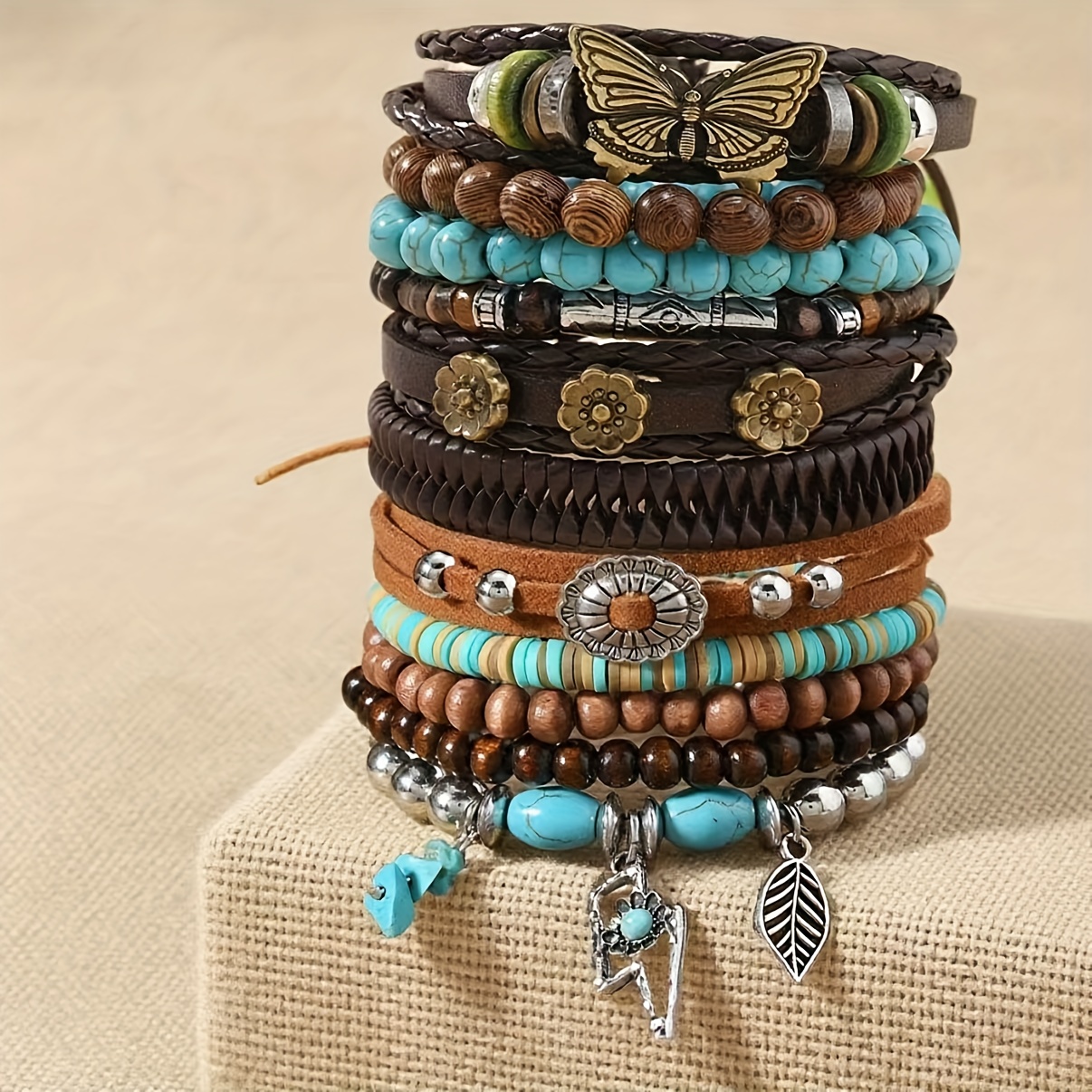 Conjunto de 12 pulseiras de contas inspiradas no estilo vintage com pingentes de   e flores - Contas de  ,   dourados,   tecida ajustável para atuário casual, festas e presentes - Perfeito para     Namorados, Mardi Gras   de  , Acessórios de Festa|Design   no estilo vintage|Contas duráveis, Conjunto de pulseiras de contas, para atuário casual e ocasiões especiais,   para mulheres, Presente de Dia   Namorados, Presen