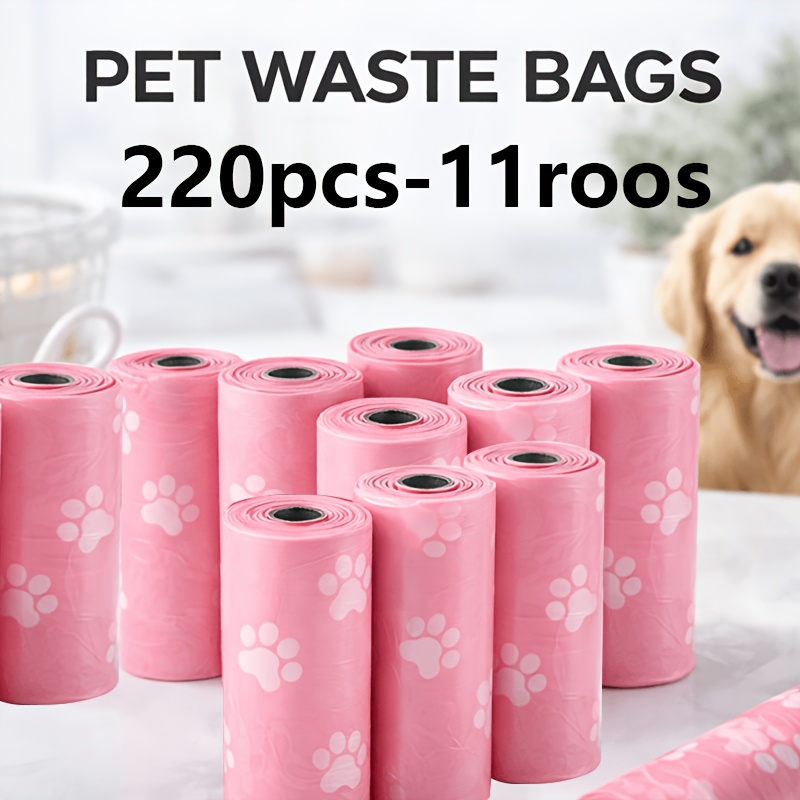 220pcs-11 Rolls, Pink Cat Paw Design, Leak-Proof Cat And Dog Waste Bags - Heavy-Duty Polyethylene Pet Waste Bags, Sealed And Odor-Proof, Easy to Clean, Durable And Safe. Suitable for Puppies, Kittens, Large Dogs - Square Individually Wrapped