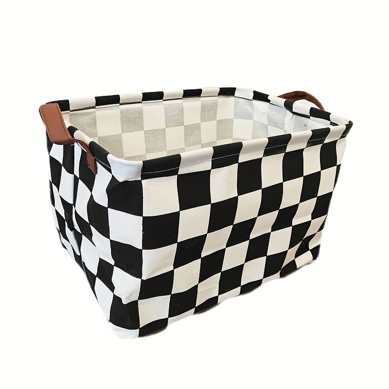 

Classic Checkered Folding Fabric Basket With Handles - Perfect For Organizing Toys, Clothes, Cosmetics, And More In Your Home, Kitchen, Or Office