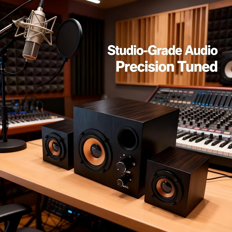     de audio para computadora de madera, estéreo 2.1 con graves profundos y sonido envolvente de nivel d - altavoz de escritorio   usb,   de graves  ,   para audio multimedia como computadoras, televisores, smartphones, tabletas,  .