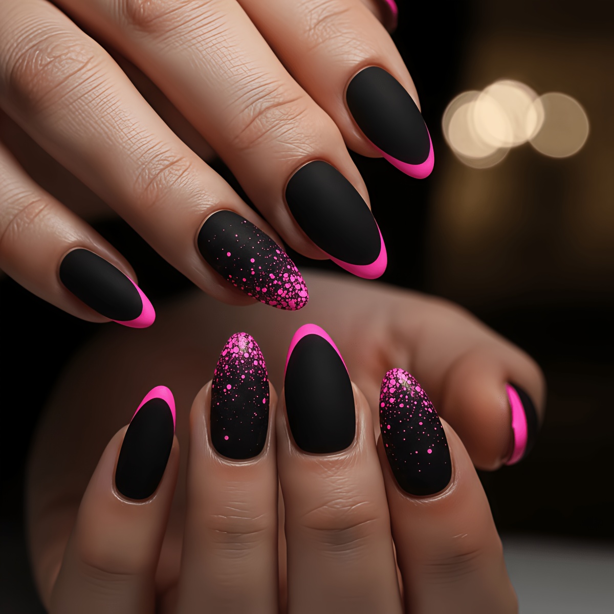 TEMU 24pcs Nail Art Set, Matte Black Glitter Gradient Water Drop Nails, Sweet Cool Easy Versatile Wearable Nails Glossy Detachable Nail Sheets, Daily