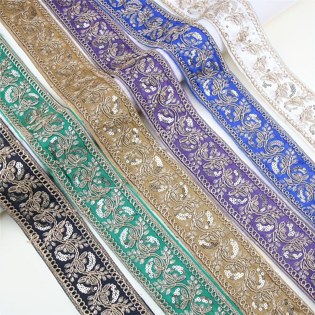Heavy Duty Sequined Golden Thread Embroidered Ribbon