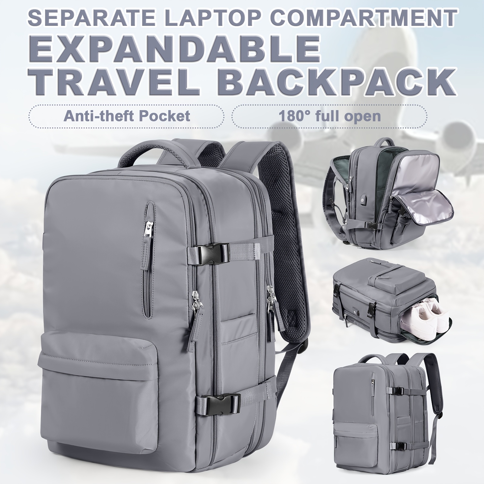 TEMU Sacs à Dos pour Femmes Extensibles, Sac à Dos de Voyage pour Femmes, Design à Grande Capacité, Sac à Dos -Vol, Bagage Cabine, Sac à Dos de