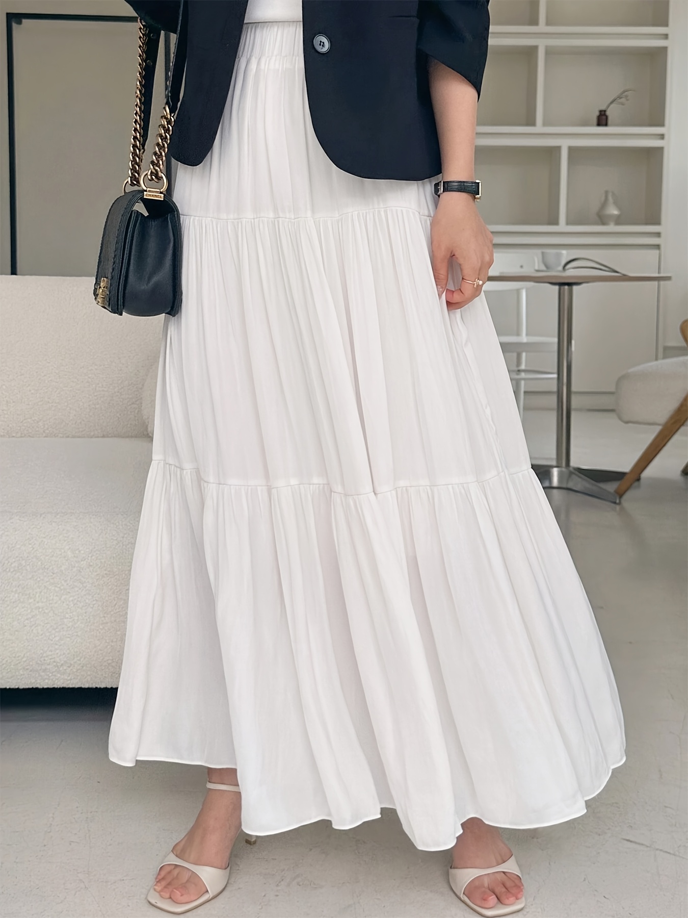 elegant multi tier a line skirt solid color short midi Temu Canada