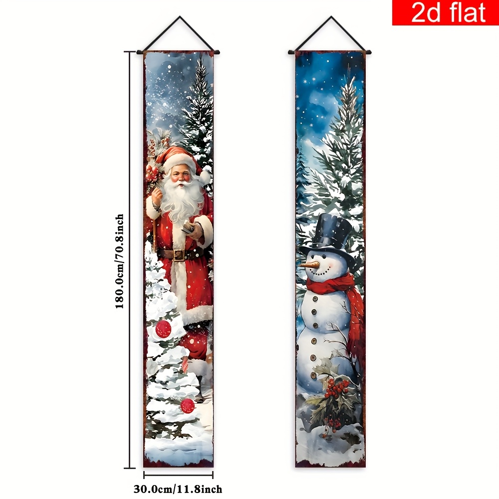 Image of 2d Flat Banner, 1 Pair, Snow Scene Christmas Pattern Couplet Banner, Polyester, Christmas New Year Party Sign, Suitable For Indoor Outdoor Porch Home Wall Decoration
