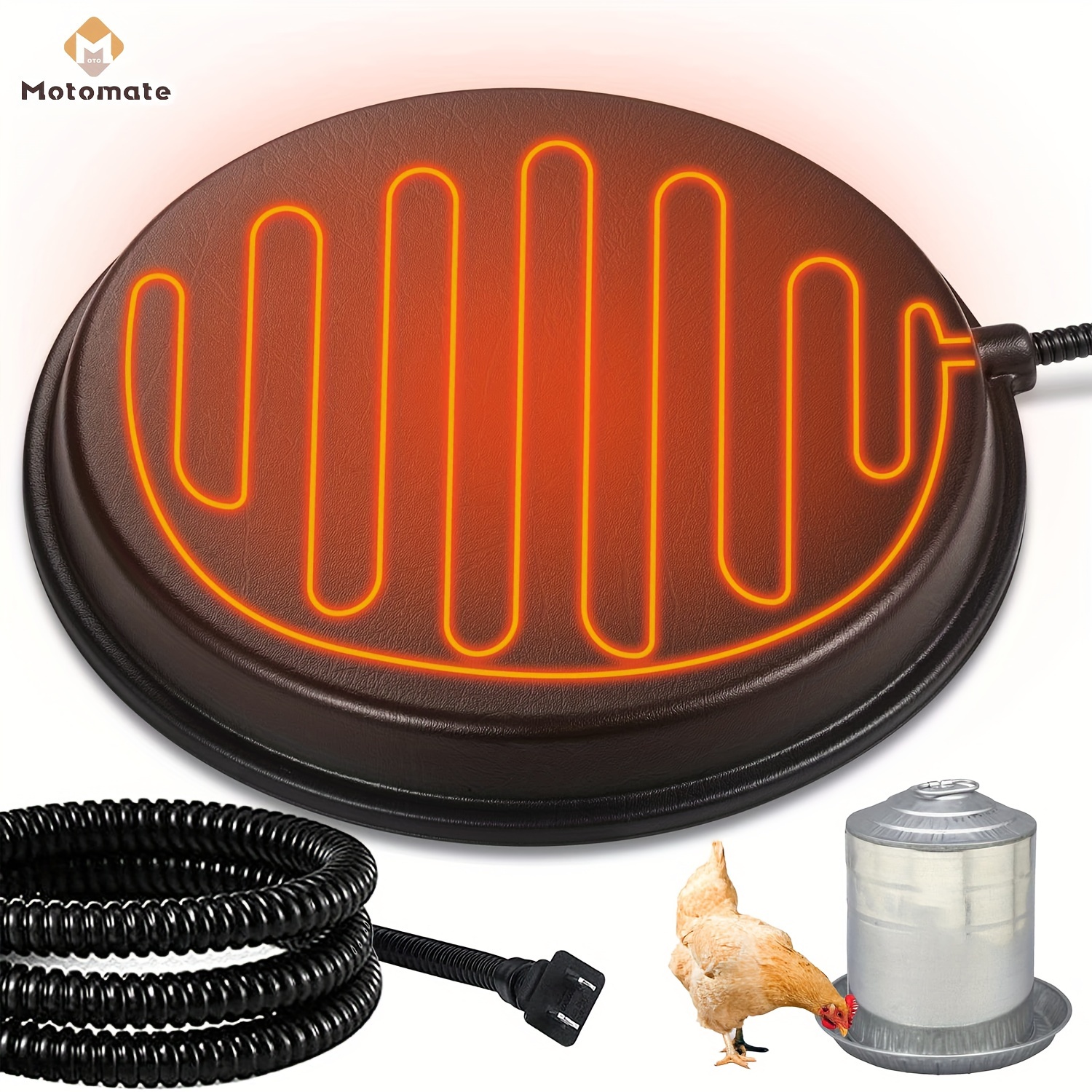 

80w Molomate Poultry Waterer Heater - Abs Base With Flexible Rubber Hose, Ideal For Chicken Coops & Metal Poultry Fountains, Winter Accessory, Chicken Waterer