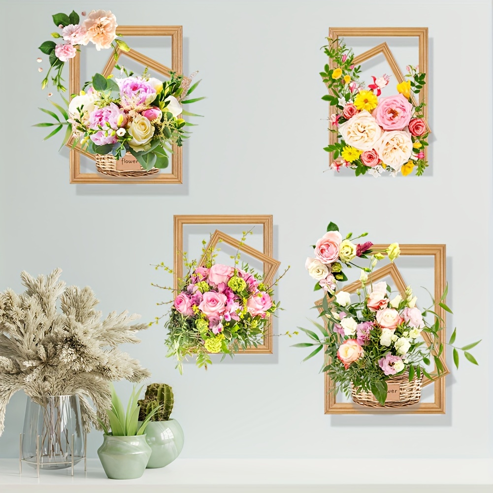 1 Set/2pcs of Three-Dimensional Effect Simulation Photo Frame with Flowers And Green Leaves, Decorative Wall Stickers for Living Room, Foyer, Corridor, Entrance Background, Wall Stickers for Removable Wallpaper, Self-Adhesive
