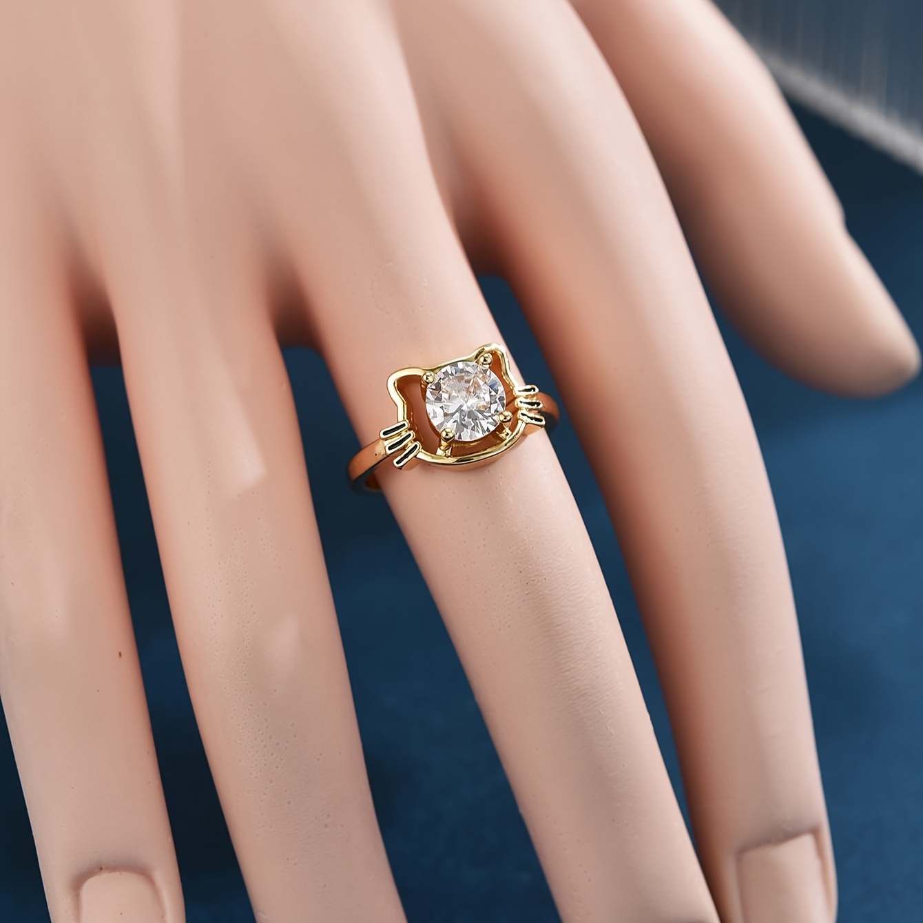 Cartoon Cat Women's Ring With Zirconia