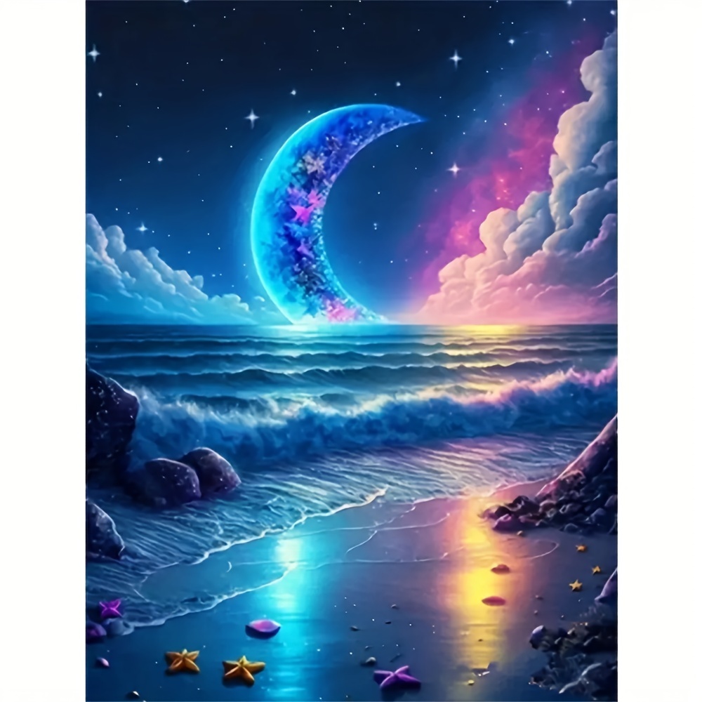 

30*40cm/11.8*15.7in Moon Dly 5d Diamond Painting Full Diamond With Number Kits Home And Kitchen Fashior Mosaic Diamond Painting Canvas Wall Decoration Gift Crafts Frameless