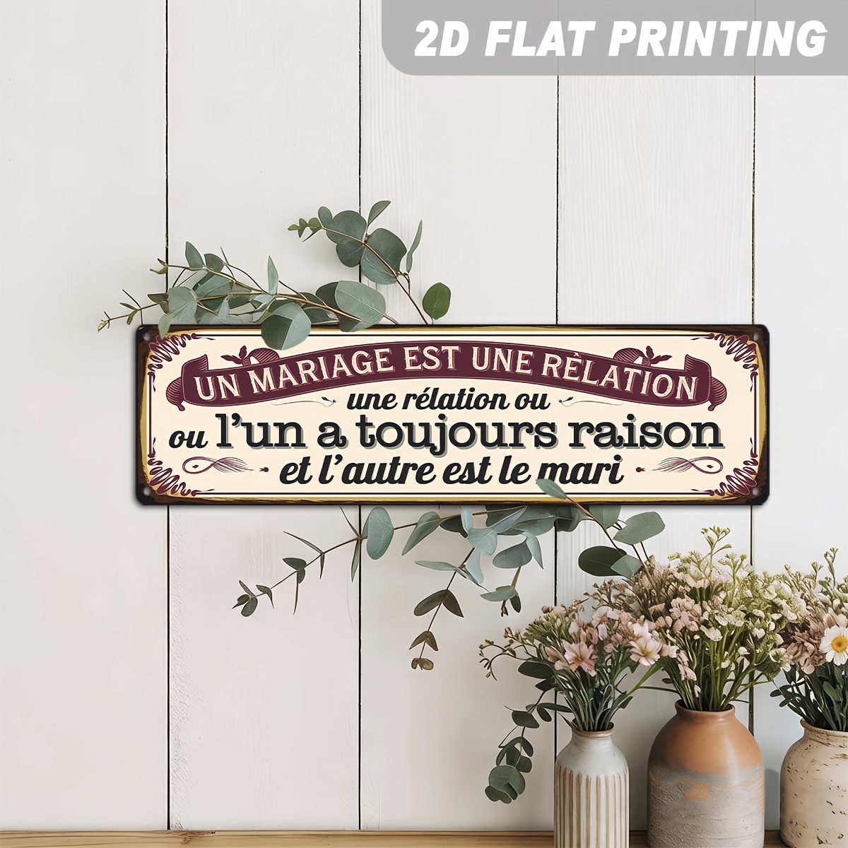 TEMU Panneau Métal 2D Plat 1pc, Un Mariage Est Une Relation Où L'un Est Droit Et Est Le Mari, Décoration de Ferme Vintage à Accrocher au Mur pour