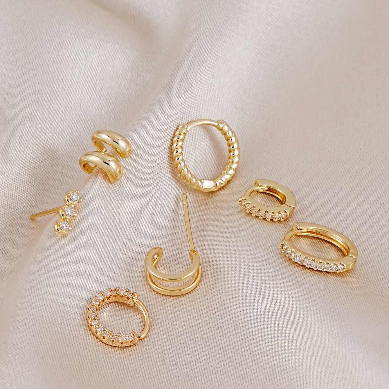 7pcs Fashionable Synthetic Zirconia Hoop Earrings Set