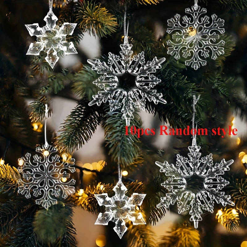 2d Flat, 10pcs Acrylic Snowflake Pendants - Transparent Crystal Hanging Ornaments For Christmas And Weddings, Hanging Decorations (random Styles)