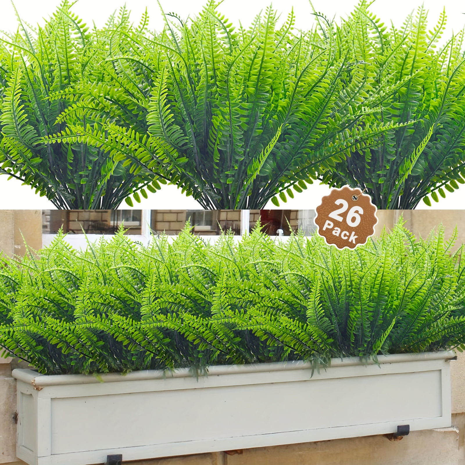 

26 Bundles Artificial Plants Outdoor Fake Boston Fern Faux Plastic Plants Greenery For Garden Patio Planter Pathway Porch Window Decor