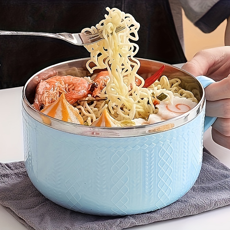 

1pc Thickened Stainless Steel Korean Noodle Bowl With Lid, Double-layer Insulated Lunch Box, Fresh-keeping Large-capacity Bento Box