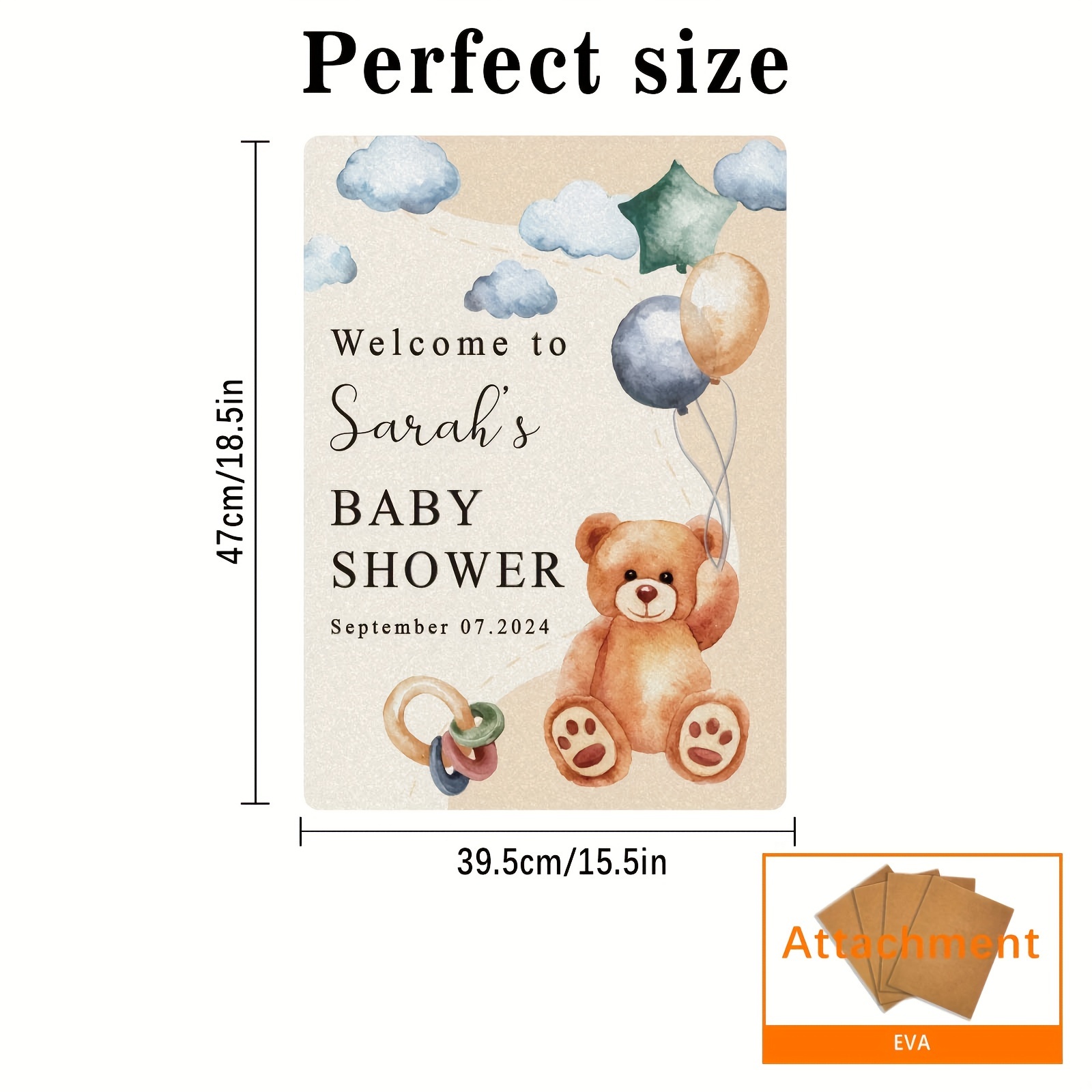 E-shop Personalisiertes Geschenktablett für Babypartys, Tauf-Anzeigetafel für Babys, Niedliches Bär- und Ballonmuster, Anpassung von Text und ,