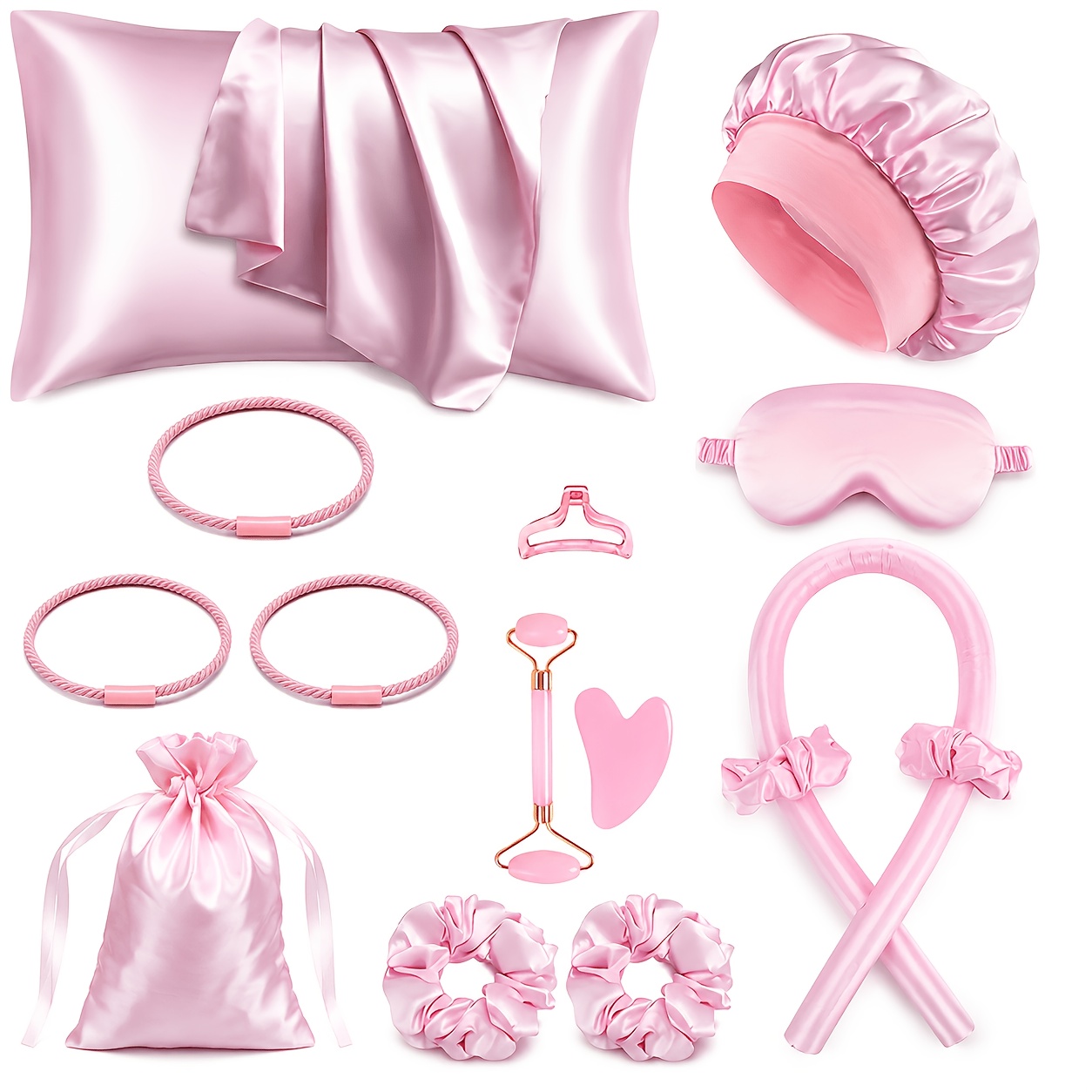 TEMU 15/13pcs Sleep And Hair Care Set, Including 1 Heat-curling Rod, 1 Pillowcase, 1 Sleep Eye Mask, Bands, 1 Sleep , 1 Hair Clip, And 2 Massagers, 1