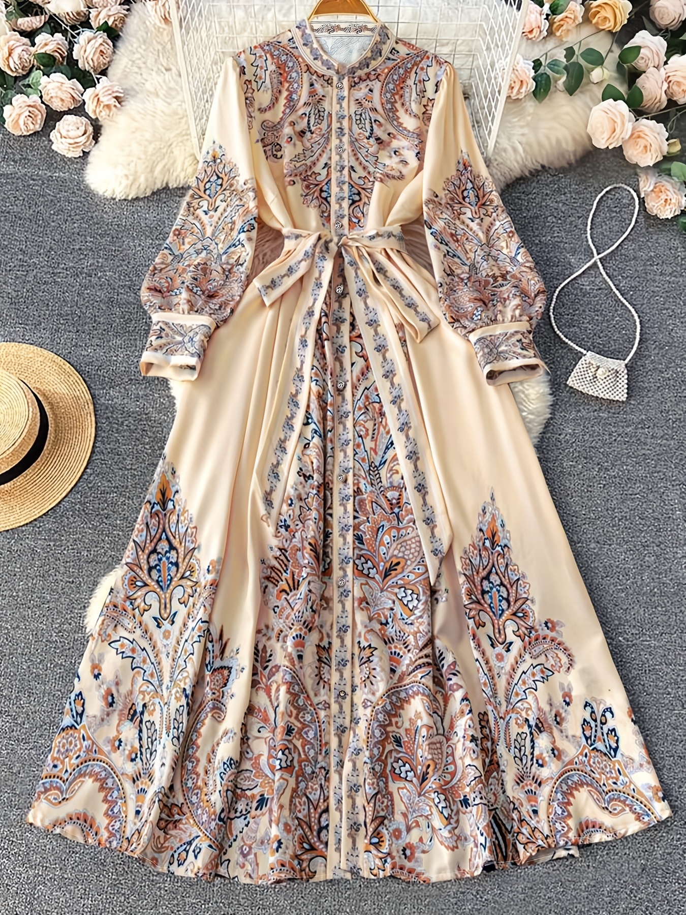 plus size womens elegant floral maxi dress beige a line Temu