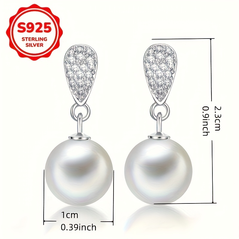 1 pair of womens dangling earrings with s925 sterling silvery inlaid     pearl pendant elegant wedding party jewelry gift Product details 5
