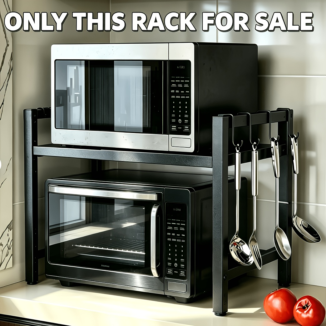 TEMU 1pc Triangle Storage Rack With Hooks, Expandable Metal Microwave Stand - Vertical Countertop Organizer, Suitable For Toasters, Air Fryers, Rice